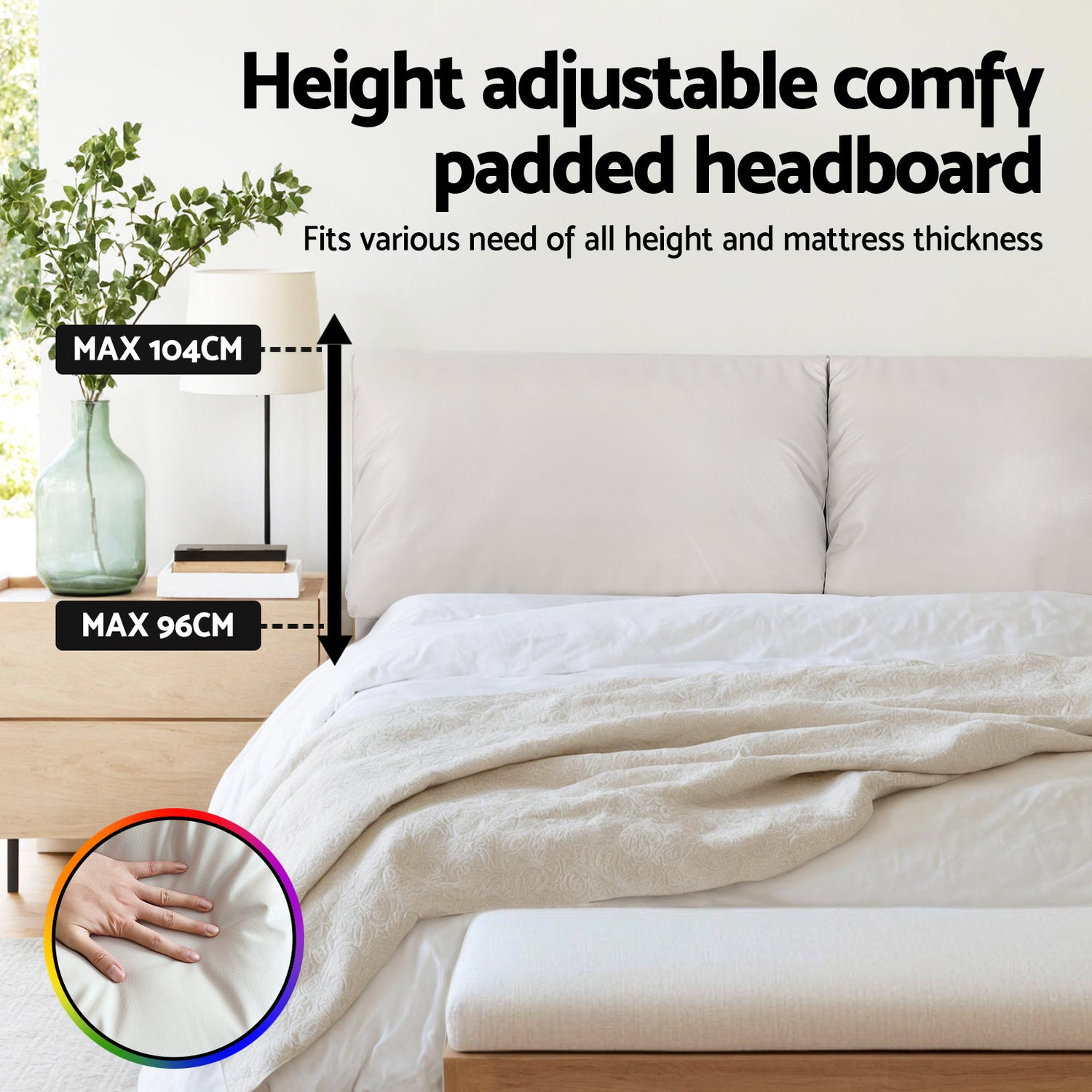 Artiss Queen Bed Frame RGB LED Floating Beds Adjustable Headboard Beige White-Furniture &gt; Bedroom &gt; Beds &amp; Bed Frames-PEROZ Accessories