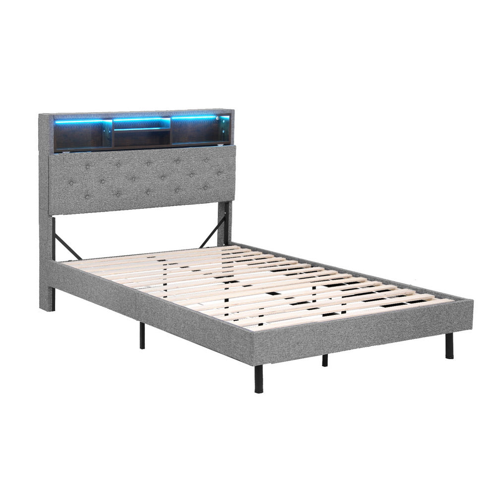 Artiss Bed Frame King Single Size LED Mattress Base Platform with Storage Shelf Hidden Storage Box Grey-Furniture &gt; Bedroom &gt; Beds &amp; Bed Frames-PEROZ Accessories