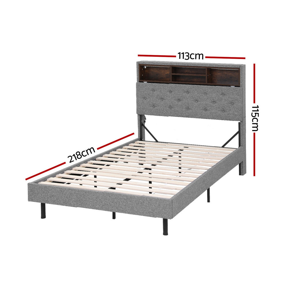 Artiss Bed Frame King Single Size LED Mattress Base Platform with Storage Shelf Hidden Storage Box Grey-Furniture &gt; Bedroom &gt; Beds &amp; Bed Frames-PEROZ Accessories