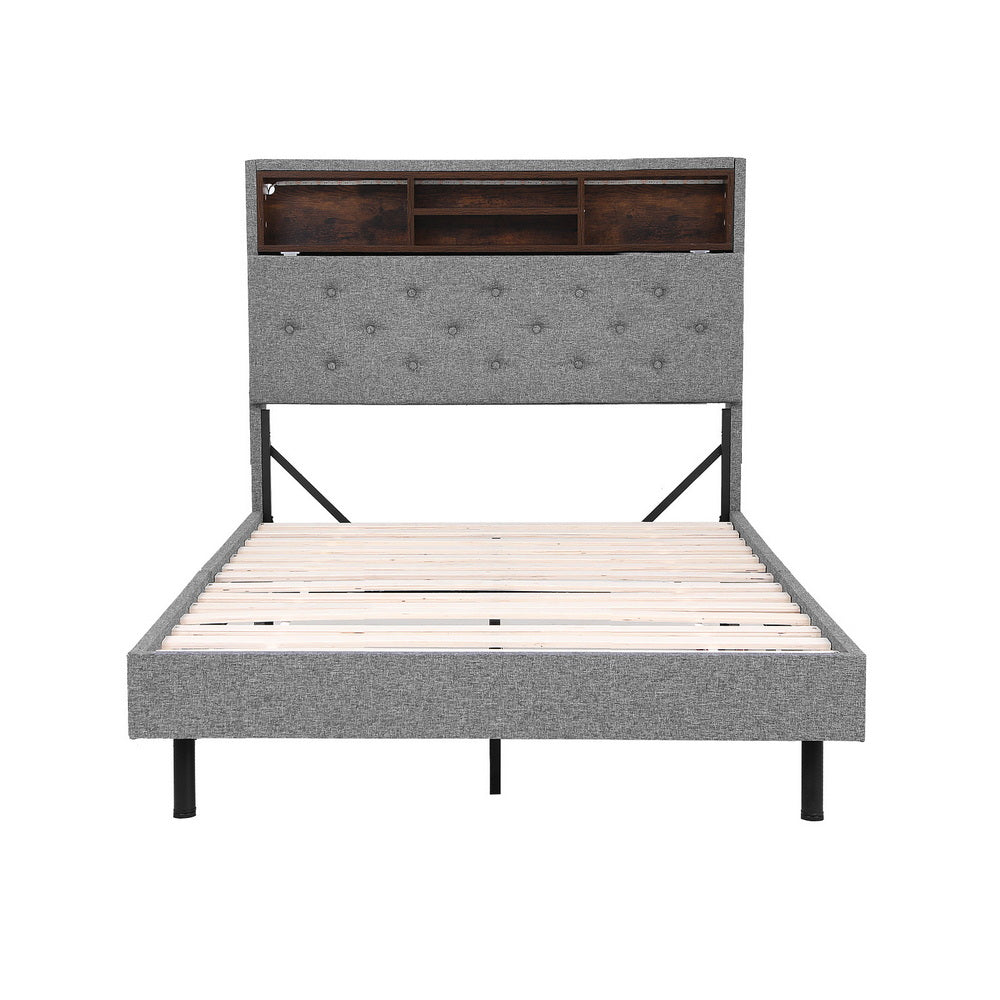 Artiss Bed Frame King Single Size LED Mattress Base Platform with Storage Shelf Hidden Storage Box Grey-Furniture &gt; Bedroom &gt; Beds &amp; Bed Frames-PEROZ Accessories
