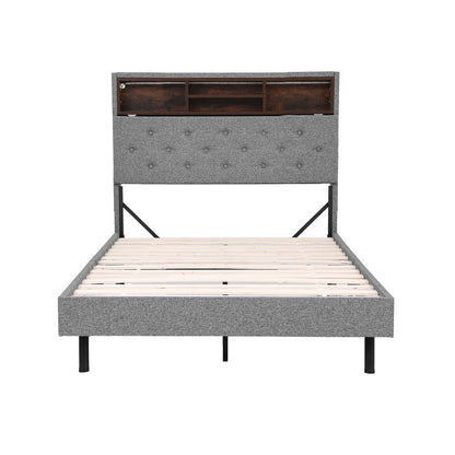 Artiss Bed Frame King Single Size LED Mattress Base Platform with Storage Shelf Hidden Storage Box Grey-Furniture &gt; Bedroom &gt; Beds &amp; Bed Frames-PEROZ Accessories