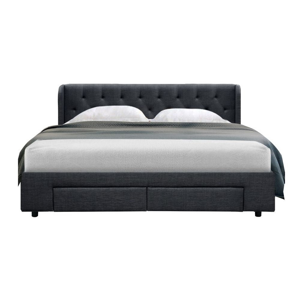 Artiss Mila Bed Frame Storage Drawers Fabric - Charcoal King-Bed Frames-PEROZ Accessories