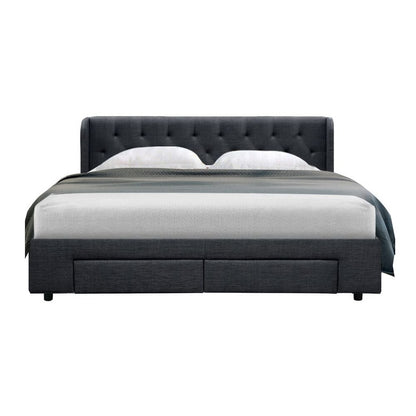 Artiss Mila Bed Frame Storage Drawers Fabric - Charcoal King-Bed Frames-PEROZ Accessories