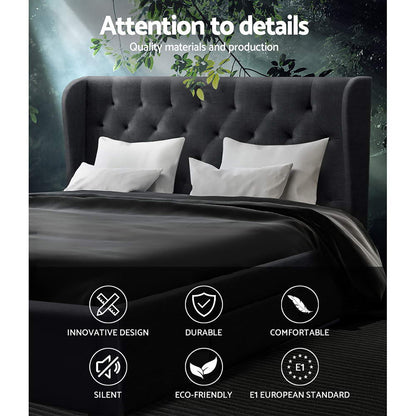Artiss Mila Bed Frame Storage Drawers Fabric - Charcoal Queen-Bed Frames-PEROZ Accessories