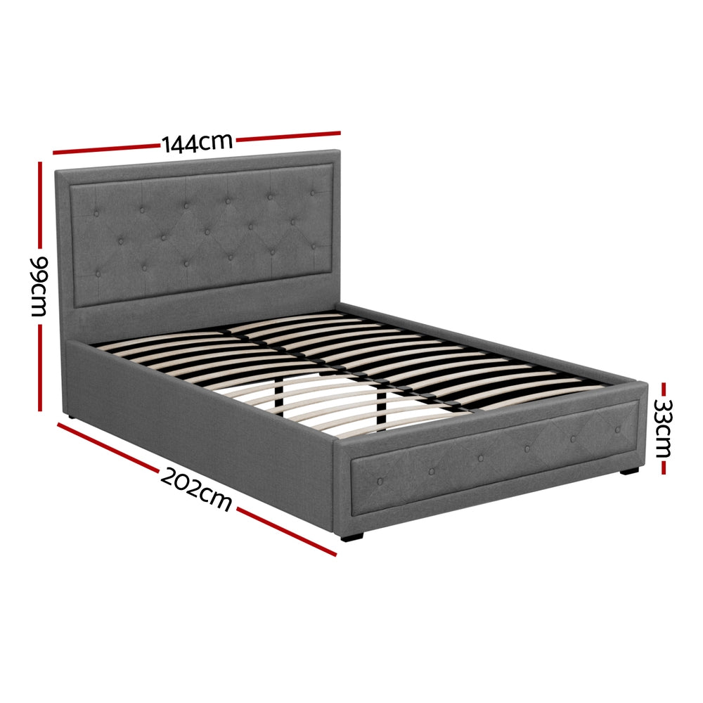 Artiss Tiyo Bed Frame Fabric Gas Lift Storage - Grey Double-Bed Frames-PEROZ Accessories
