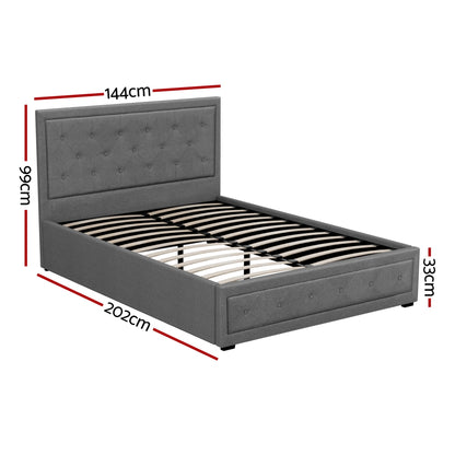 Artiss Tiyo Bed Frame Fabric Gas Lift Storage - Grey Double-Bed Frames-PEROZ Accessories
