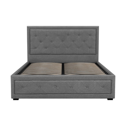 Artiss Tiyo Bed Frame Fabric Gas Lift Storage - Grey Double-Bed Frames-PEROZ Accessories