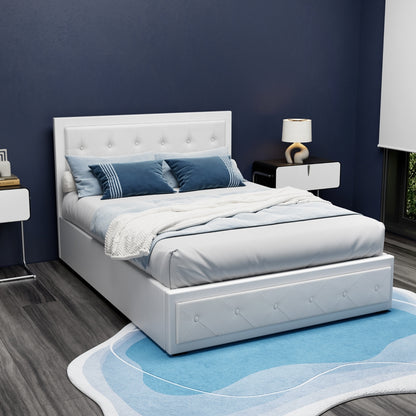 Artiss Tiyo Bed Frame PU Leather Gas Lift Storage - White Double-Bed Frames-PEROZ Accessories