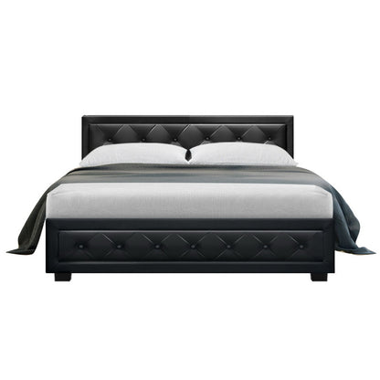 Artiss Bed Frame Double Size Gas Lift Base With Storage Black Leather Tiyo Collection-Bed Frames-PEROZ Accessories