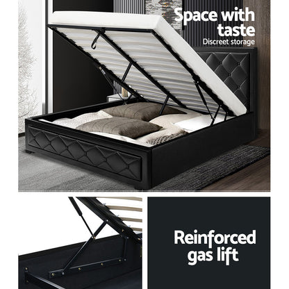 Artiss Bed Frame Double Size Gas Lift Base With Storage Black Leather Tiyo Collection-Bed Frames-PEROZ Accessories