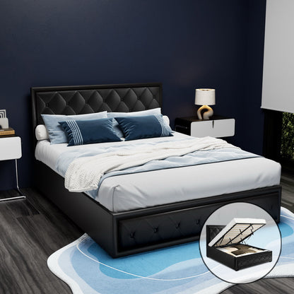 Artiss Bed Frame Double Size Gas Lift Base With Storage Black Leather Tiyo Collection-Bed Frames-PEROZ Accessories