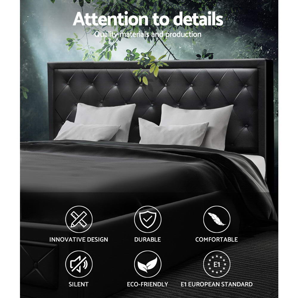 Artiss Tiyo Bed Frame PU Leather Gas Lift Storage - Black King-Bed Frames-PEROZ Accessories