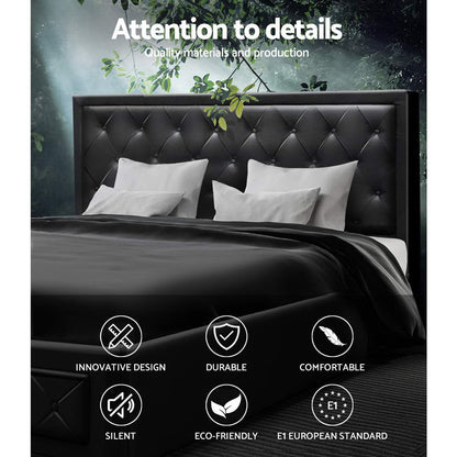 Artiss Tiyo Bed Frame PU Leather Gas Lift Storage - Black King-Bed Frames-PEROZ Accessories