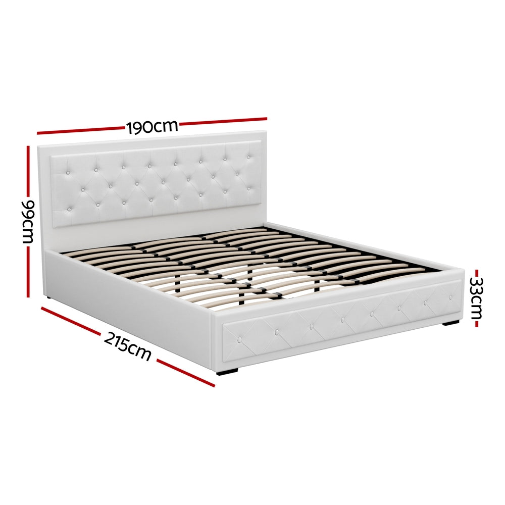 Artiss Bed Frame King Size Gas Lift Base With Storage White Leather Tiyo Collection-Bed Frames-PEROZ Accessories
