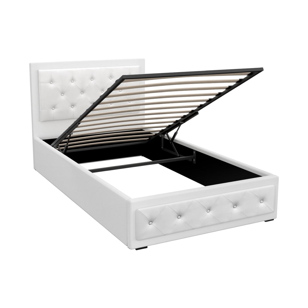 Artiss Tiyo Bed Frame PU Leather Gas Lift Storage - White King Single-Bed Frames-PEROZ Accessories