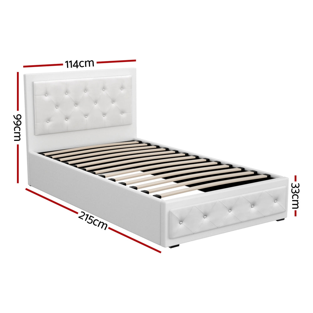 Artiss Tiyo Bed Frame PU Leather Gas Lift Storage - White King Single-Bed Frames-PEROZ Accessories