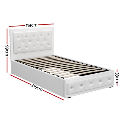 Artiss Tiyo Bed Frame PU Leather Gas Lift Storage - White King Single-Bed Frames-PEROZ Accessories