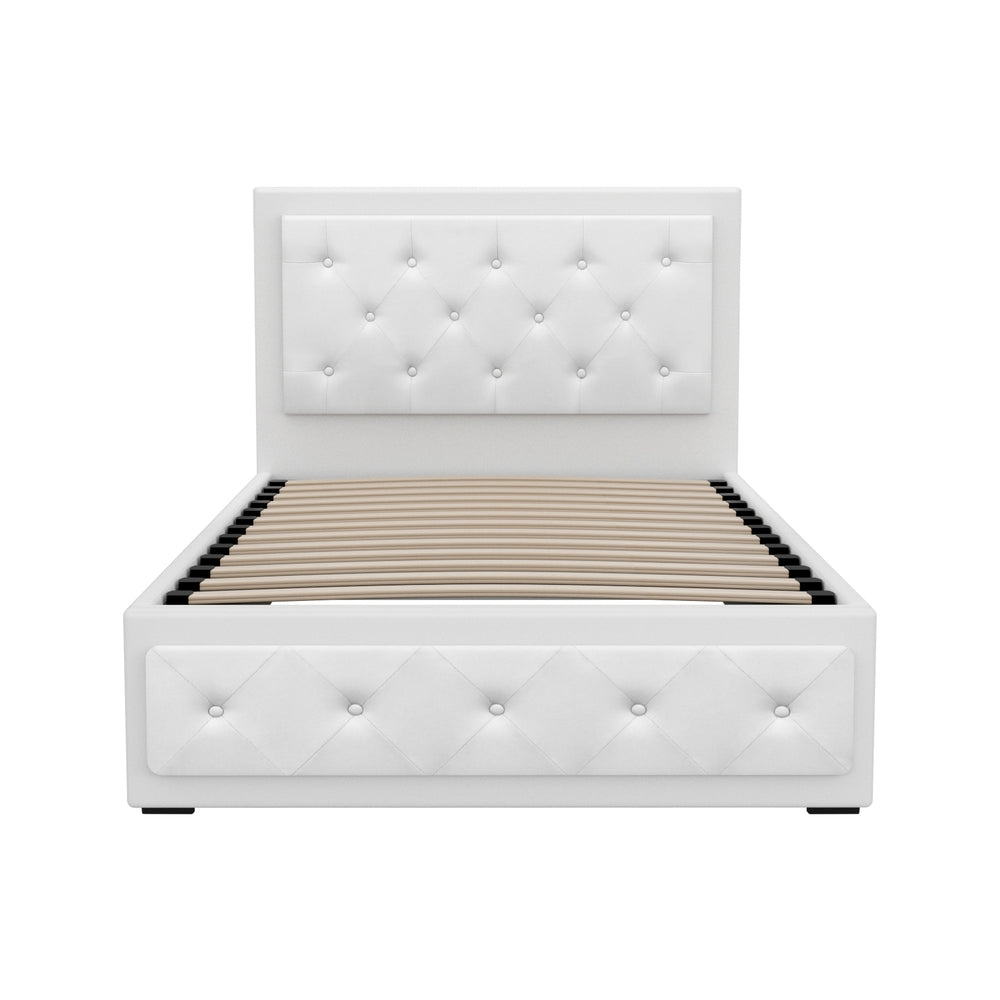 Artiss Tiyo Bed Frame PU Leather Gas Lift Storage - White King Single-Bed Frames-PEROZ Accessories