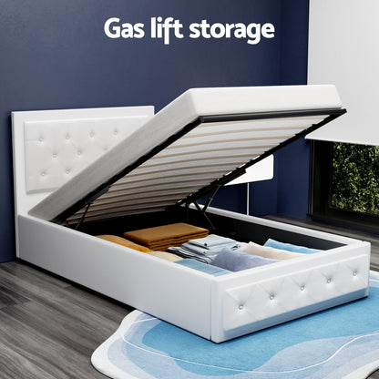 Artiss Tiyo Bed Frame PU Leather Gas Lift Storage - White King Single-Bed Frames-PEROZ Accessories
