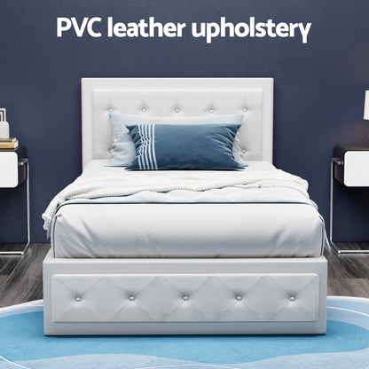 Artiss Tiyo Bed Frame PU Leather Gas Lift Storage - White King Single-Bed Frames-PEROZ Accessories