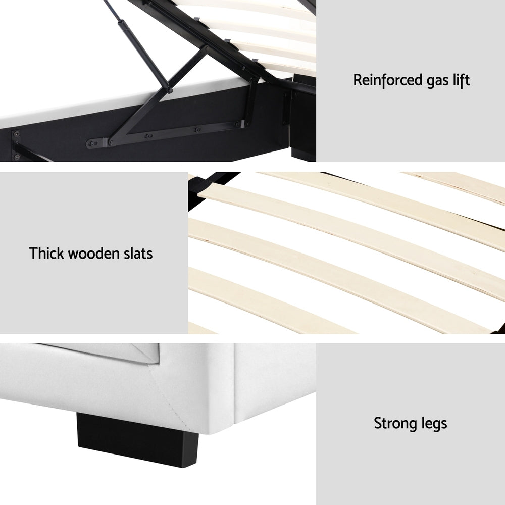 Artiss Tiyo Bed Frame PU Leather Gas Lift Storage - White King Single-Bed Frames-PEROZ Accessories