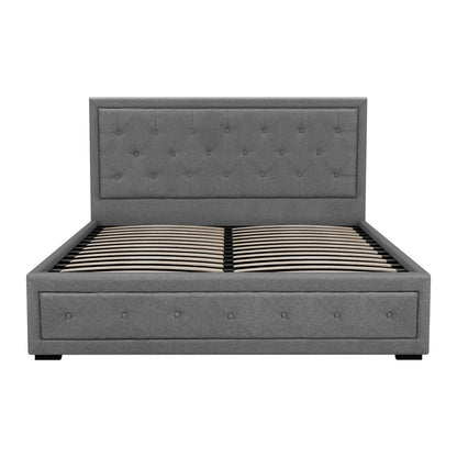 Artiss Tiyo Bed Frame Fabric Gas Lift Storage - Grey Queen-Bed Frames-PEROZ Accessories
