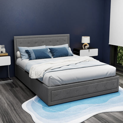 Artiss Tiyo Bed Frame Fabric Gas Lift Storage - Grey Queen-Bed Frames-PEROZ Accessories