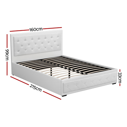 Artiss Tiyo Bed Frame PU Leather Gas Lift Storage - White Queen-Bed Frames-PEROZ Accessories