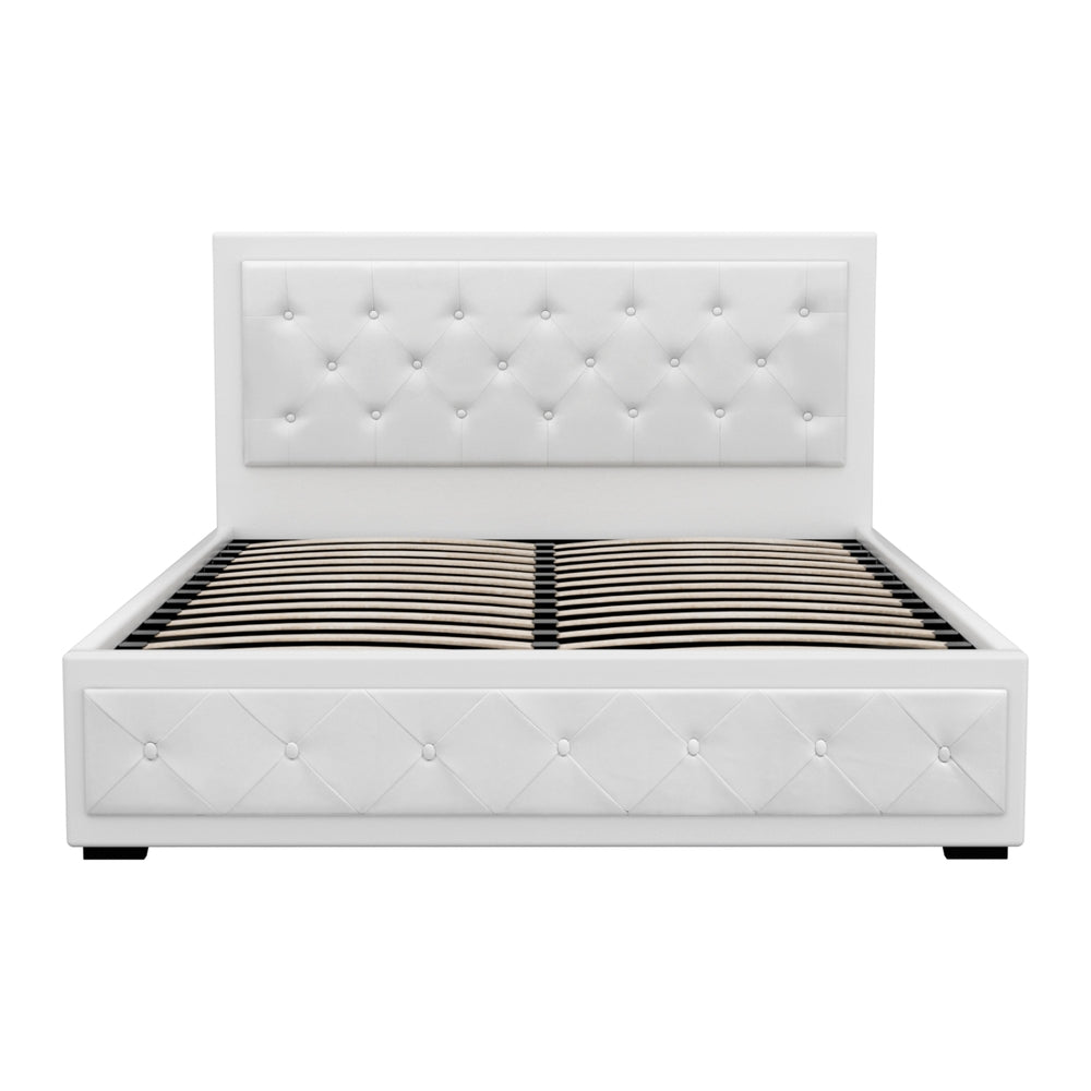 Artiss Tiyo Bed Frame PU Leather Gas Lift Storage - White Queen-Bed Frames-PEROZ Accessories