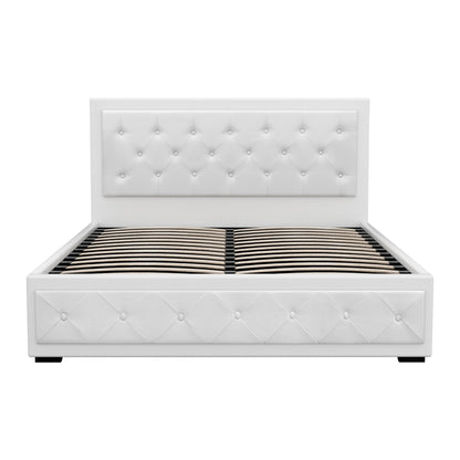Artiss Tiyo Bed Frame PU Leather Gas Lift Storage - White Queen-Bed Frames-PEROZ Accessories