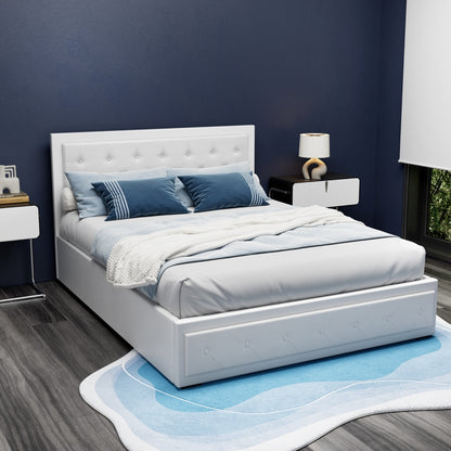 Artiss Tiyo Bed Frame PU Leather Gas Lift Storage - White Queen-Bed Frames-PEROZ Accessories