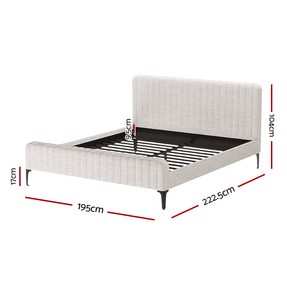 Artiss Bed Frame King Bed Base w Headboard Beige Fabric Wooden Slats Metal Legs-Furniture &gt; Bedroom-PEROZ Accessories