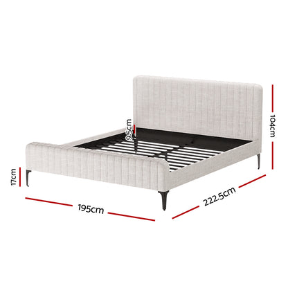 Artiss Bed Frame King Bed Base w Headboard Beige Fabric Wooden Slats Metal Legs-Furniture &gt; Bedroom-PEROZ Accessories