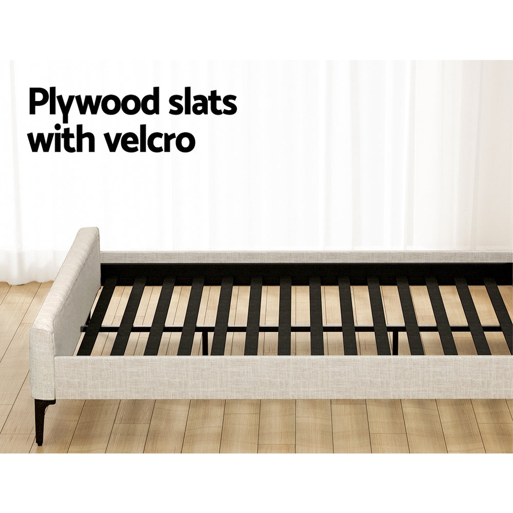 Artiss Bed Frame King Bed Base w Headboard Beige Fabric Wooden Slats Metal Legs-Furniture &gt; Bedroom-PEROZ Accessories