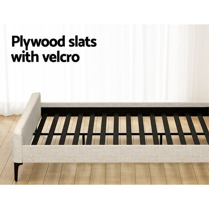 Artiss Bed Frame King Bed Base w Headboard Beige Fabric Wooden Slats Metal Legs-Furniture &gt; Bedroom-PEROZ Accessories