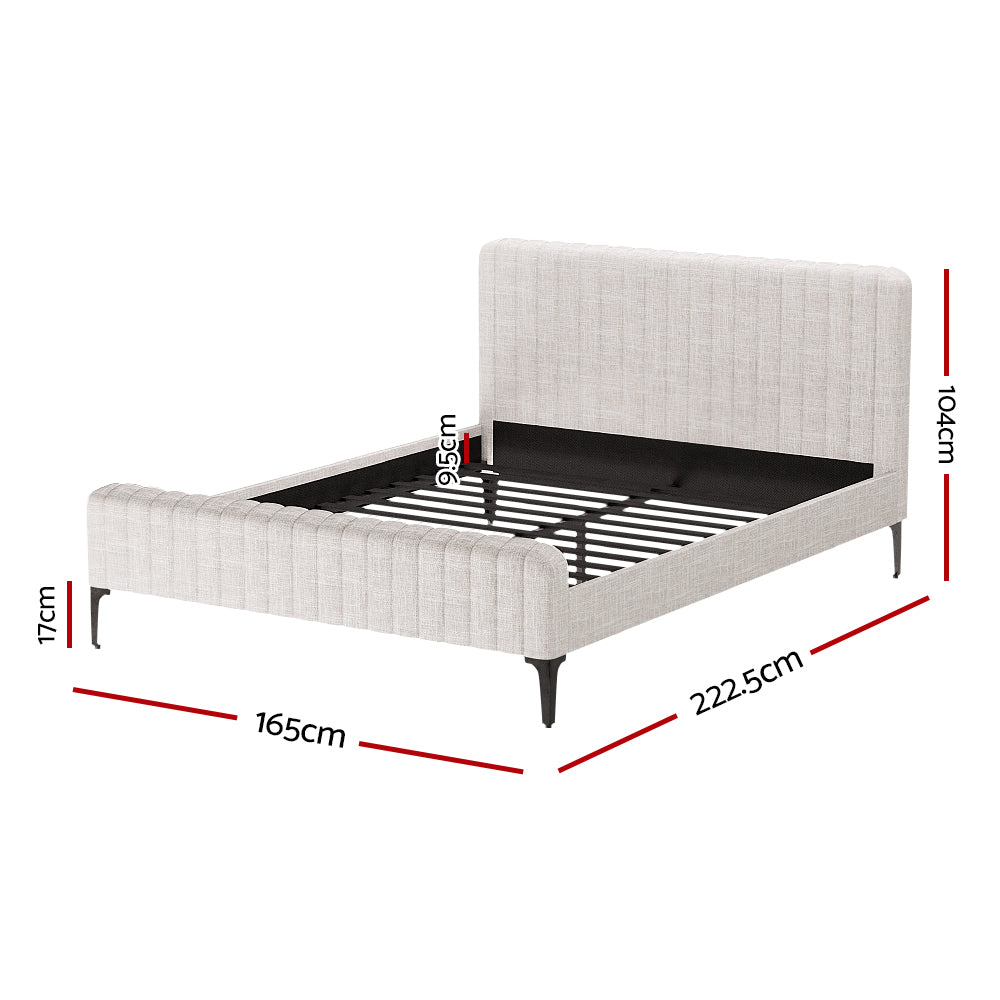 Artiss Bed Frame Queen Bed Base w Headboard Beige Fabric Wooden Slats Metal Legs-Furniture &gt; Bedroom-PEROZ Accessories