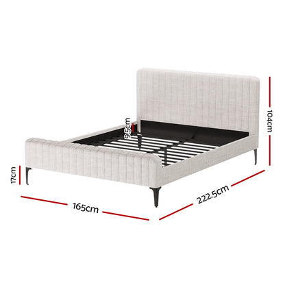 Artiss Bed Frame Queen Bed Base w Headboard Beige Fabric Wooden Slats Metal Legs-Furniture &gt; Bedroom-PEROZ Accessories