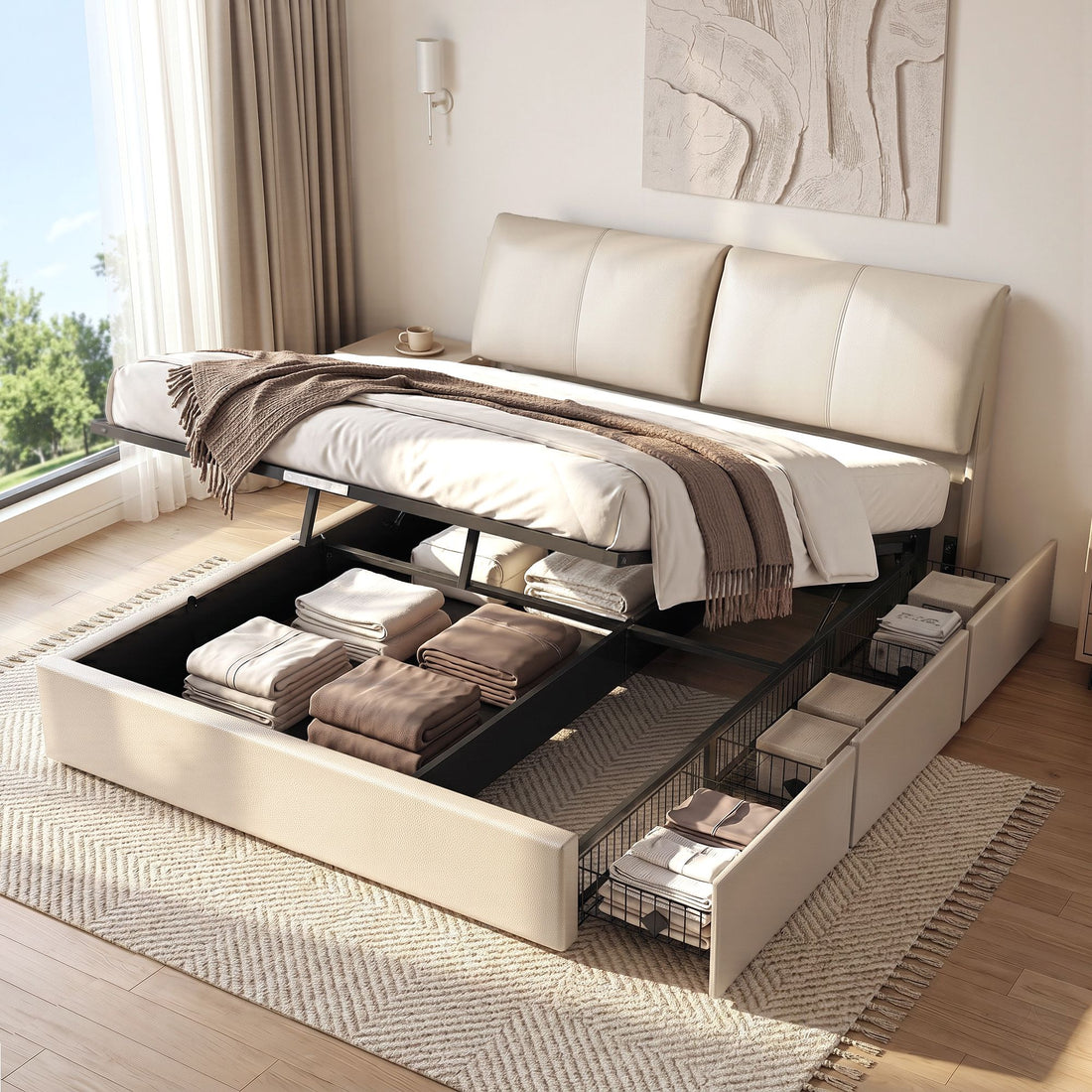 Artiss King Bed Frame Gas Lift Storage 3 Drawers Adjustable Headboard Platform Base-Furniture > Bedroom > Beds &amp; Bed Frames-PEROZ Accessories