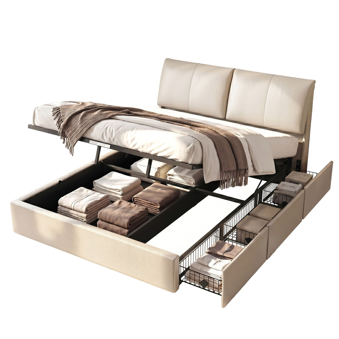 Artiss Queen Bed Frame Gas Lift Storage 3 Drawers Adjustable Headboard Platform Base-Furniture > Bedroom > Beds &amp; Bed Frames-PEROZ Accessories