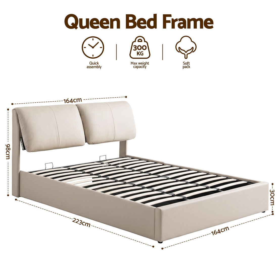 Artiss Queen Bed Frame Gas Lift Storage 3 Drawers Adjustable Headboard Platform Base-Furniture > Bedroom > Beds &amp; Bed Frames-PEROZ Accessories