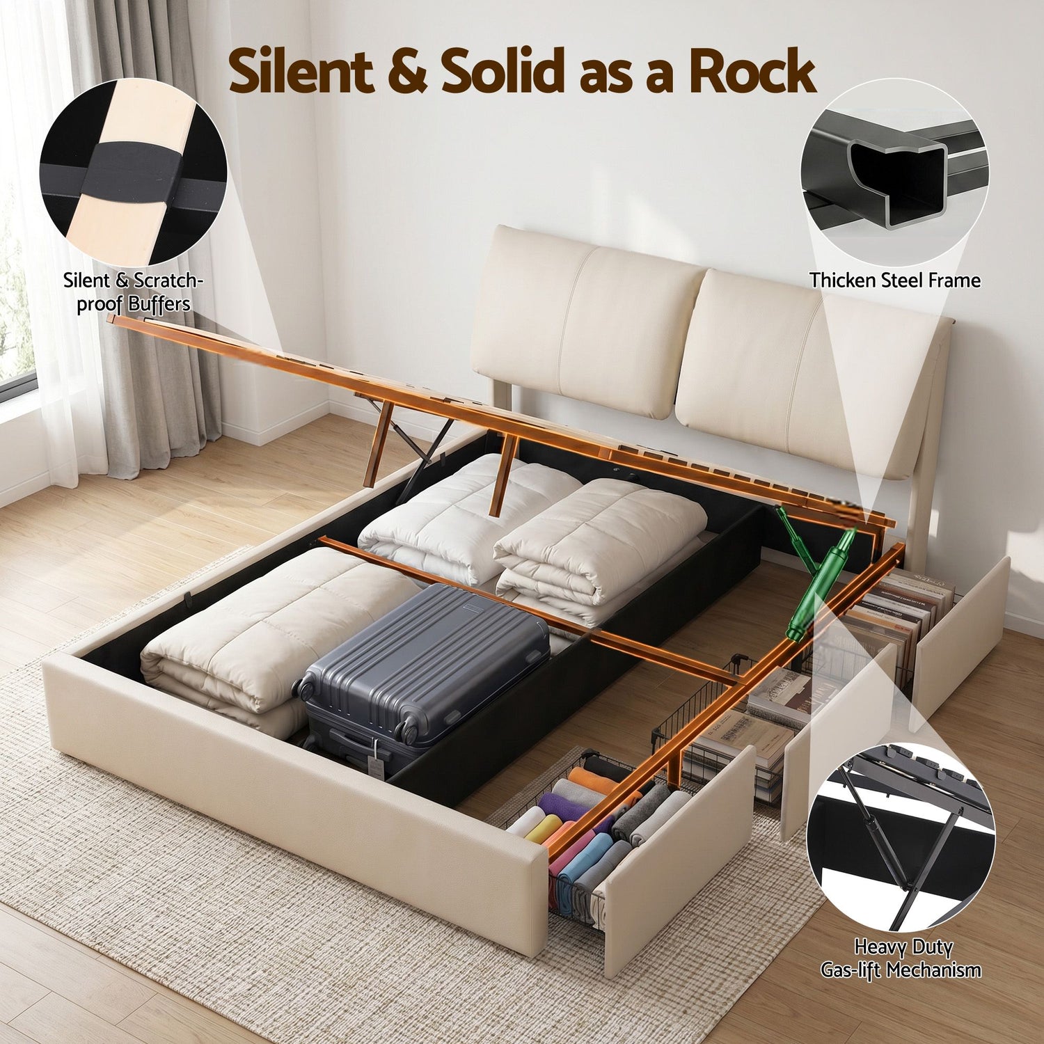 Artiss Queen Bed Frame Gas Lift Storage 3 Drawers Adjustable Headboard Platform Base
