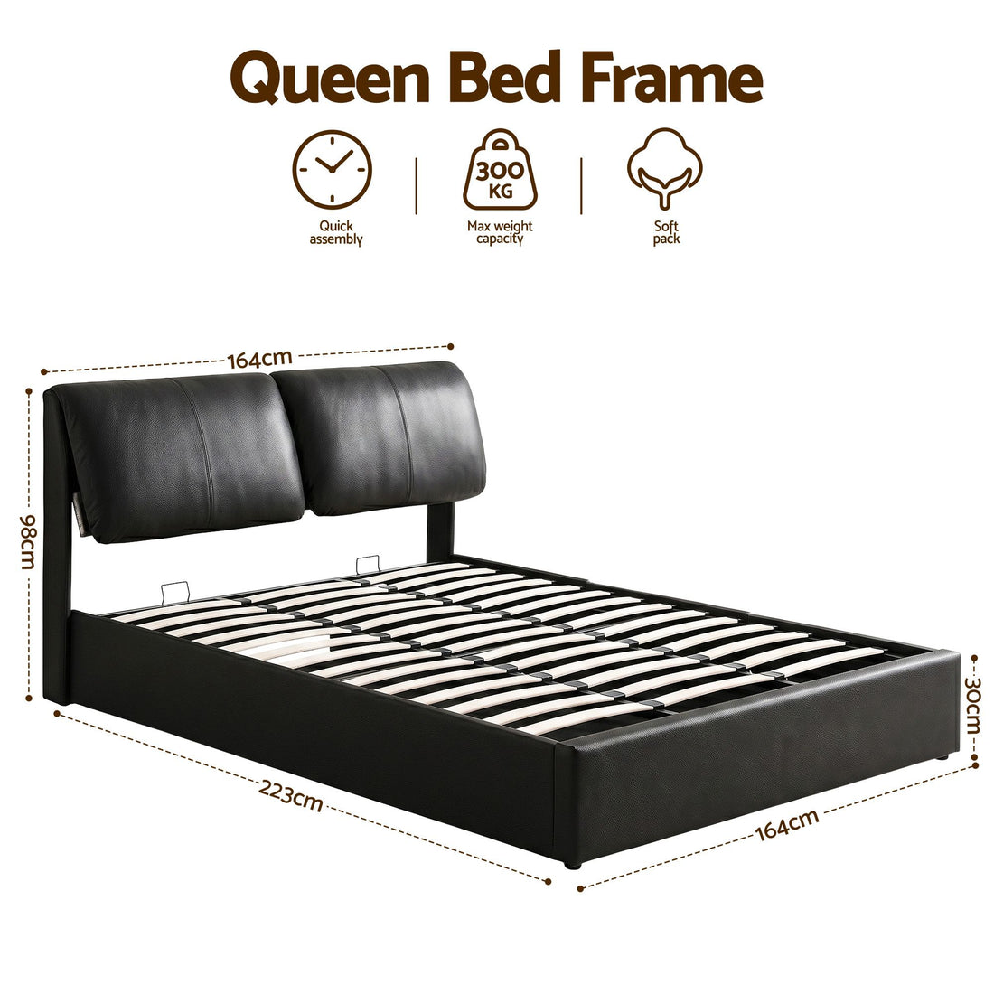 Artiss Queen Bed Frame Gas Lift Storage 3 Drawers Adjustable Headboard Platform Bed Black-Furniture > Bedroom > Beds &amp; Bed Frames-PEROZ Accessories