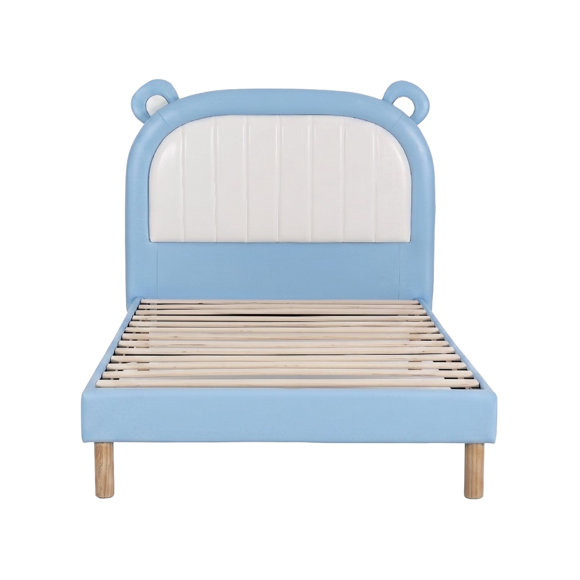Artiss Kids King Single Bed Frame Upholstered Bear Headboard Waterproof Leather Boys Bed 180kg Capacity Blue and White-Furniture > Bedroom > Beds &amp; Bed Frames-PEROZ Accessories