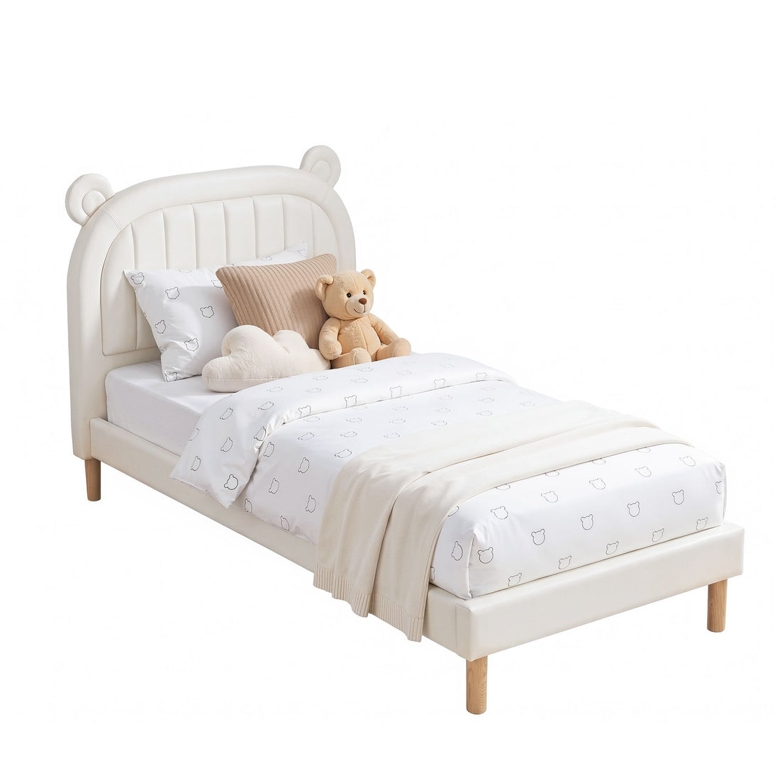Artiss Kids King Single Bed Frame Bear Ears Headboard Upholstered Leather Platform Bed for Child-Furniture > Bedroom > Beds &amp; Bed Frames-PEROZ Accessories