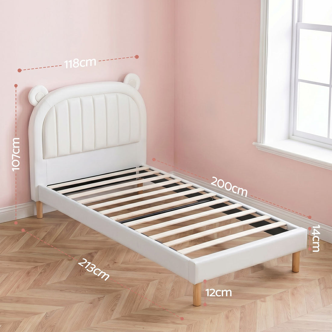 Artiss Kids King Single Bed Frame Bear Ears Headboard Upholstered Leather Platform Bed for Child-Furniture > Bedroom > Beds &amp; Bed Frames-PEROZ Accessories