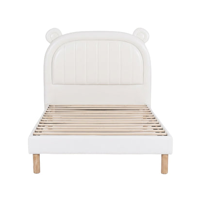 Artiss Kids King Single Bed Frame Bear Ears Headboard Upholstered Leather Platform Bed for Child-Furniture > Bedroom > Beds &amp; Bed Frames-PEROZ Accessories