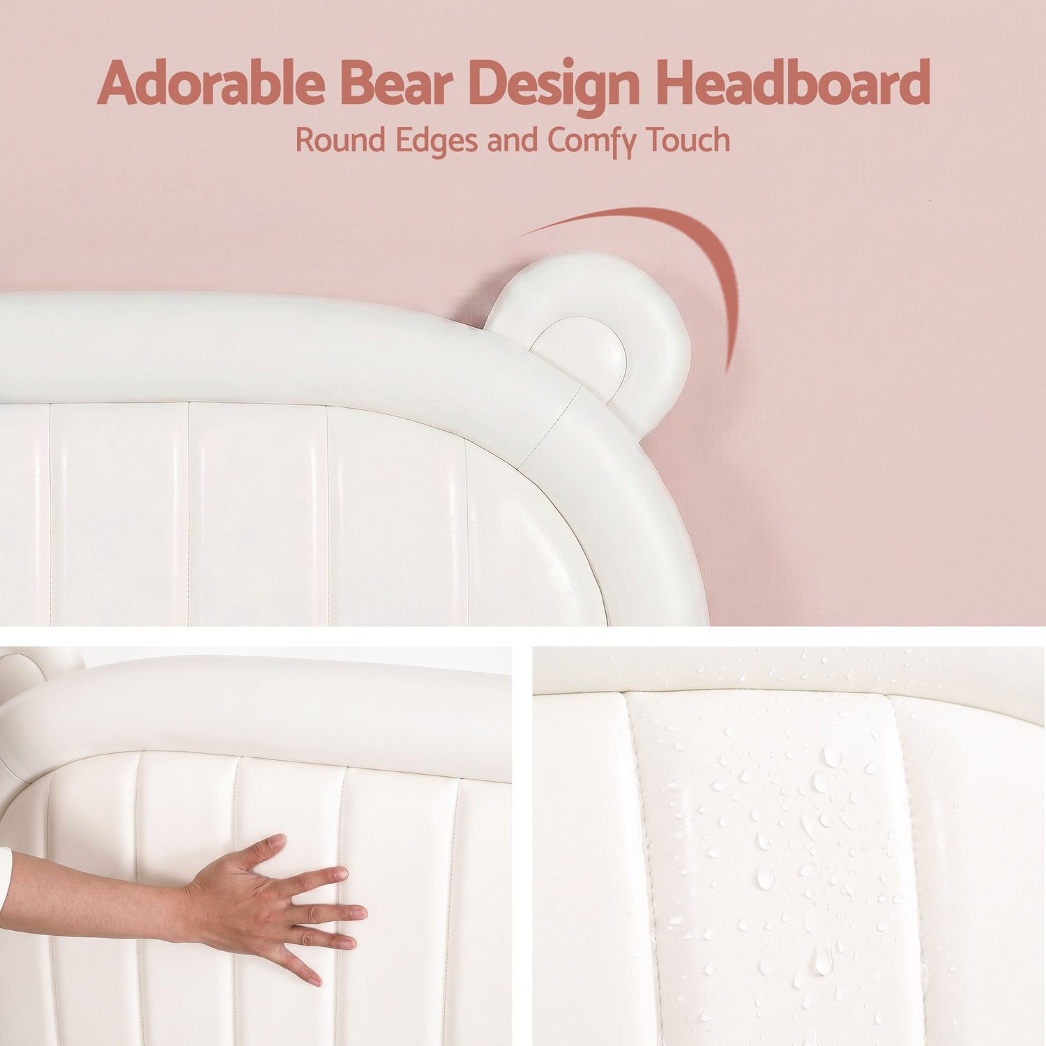 Artiss Kids King Single Bed Frame Bear Ears Headboard Upholstered Leather Platform Bed for Child-Furniture > Bedroom > Beds &amp; Bed Frames-PEROZ Accessories