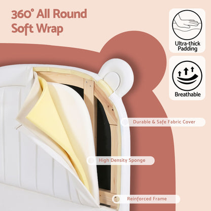 Artiss Kids King Single Bed Frame Bear Ears Headboard Upholstered Leather Platform Bed for Child-Furniture > Bedroom > Beds &amp; Bed Frames-PEROZ Accessories