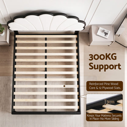 Artiss Double Bed Frame with Adjustable Shell Headboard and PVC Upholstery