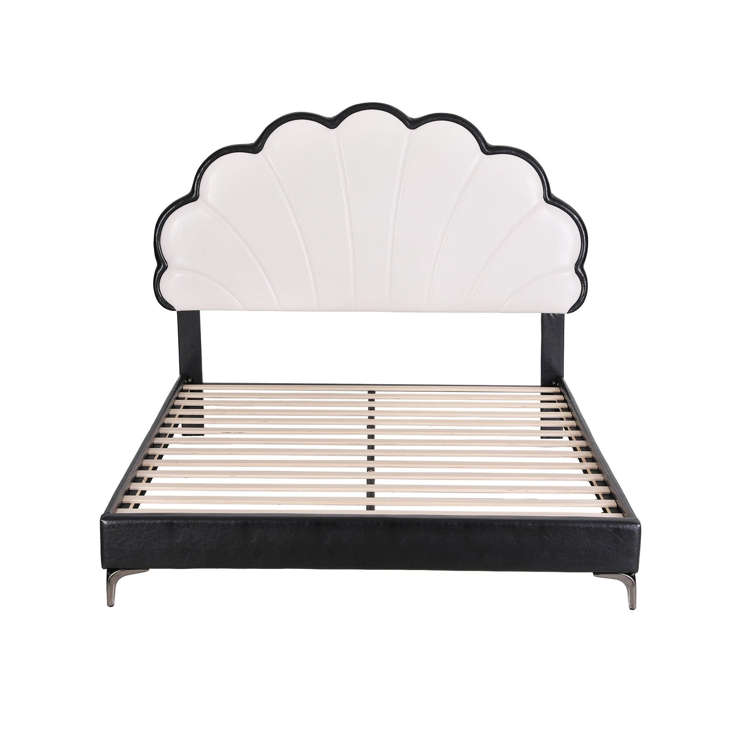 Artiss Queen Bed Frame with Adjustable Shell Headboard and PVC Upholstery